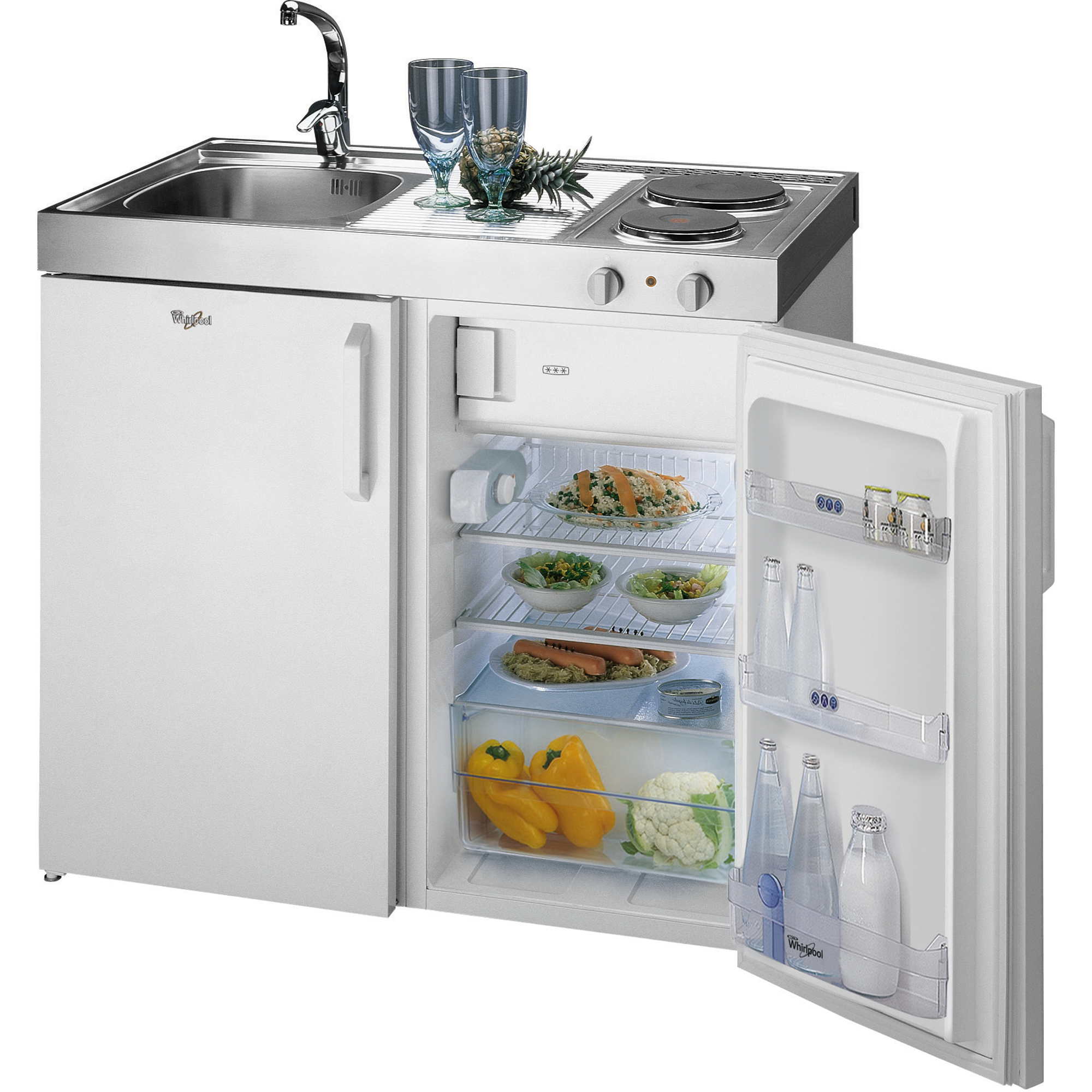 Minibucatarie Whirlpool ART 315 R, 130 l, 1 compresor, 2 arzatoare electrice, 100 cm