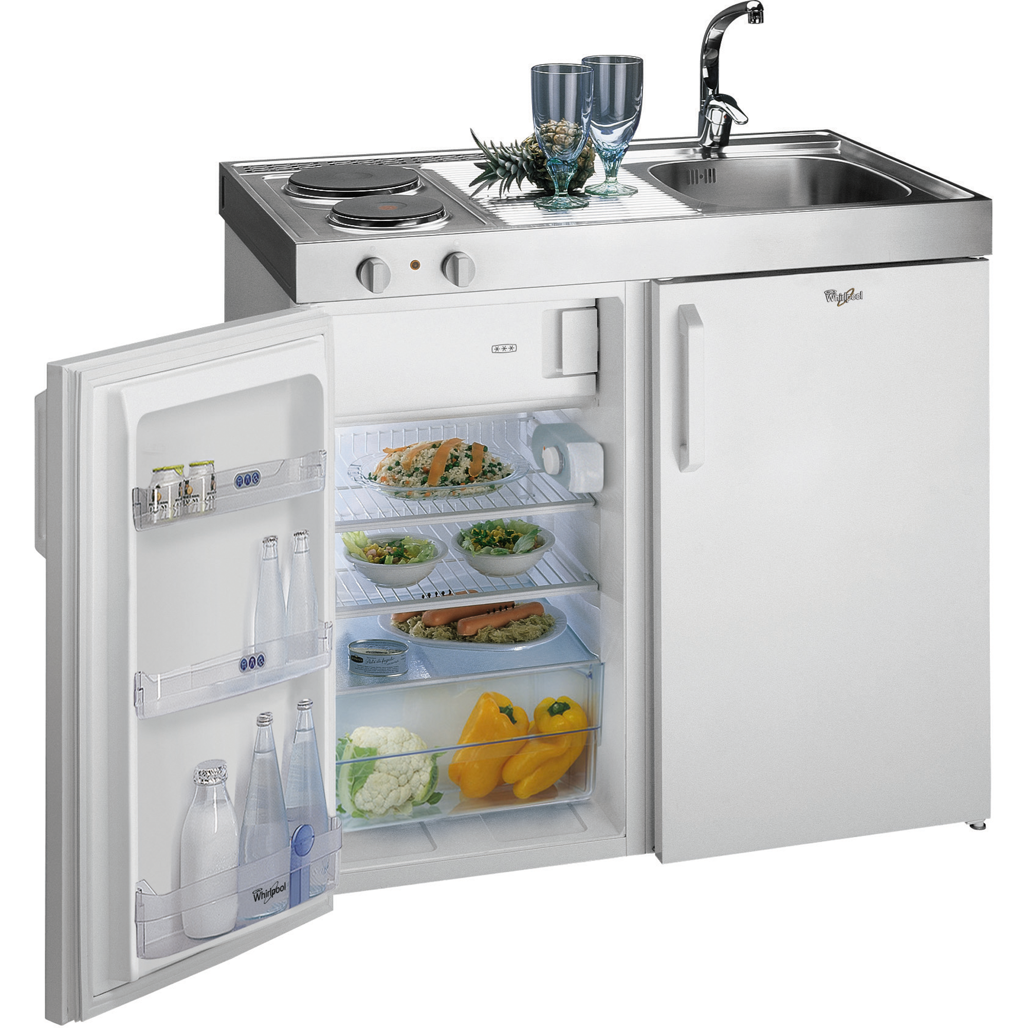 Minibucatarie Whirlpool ART 315 L, 130 l, 1 compresor, 2 arzatoare electrice, 100 cm