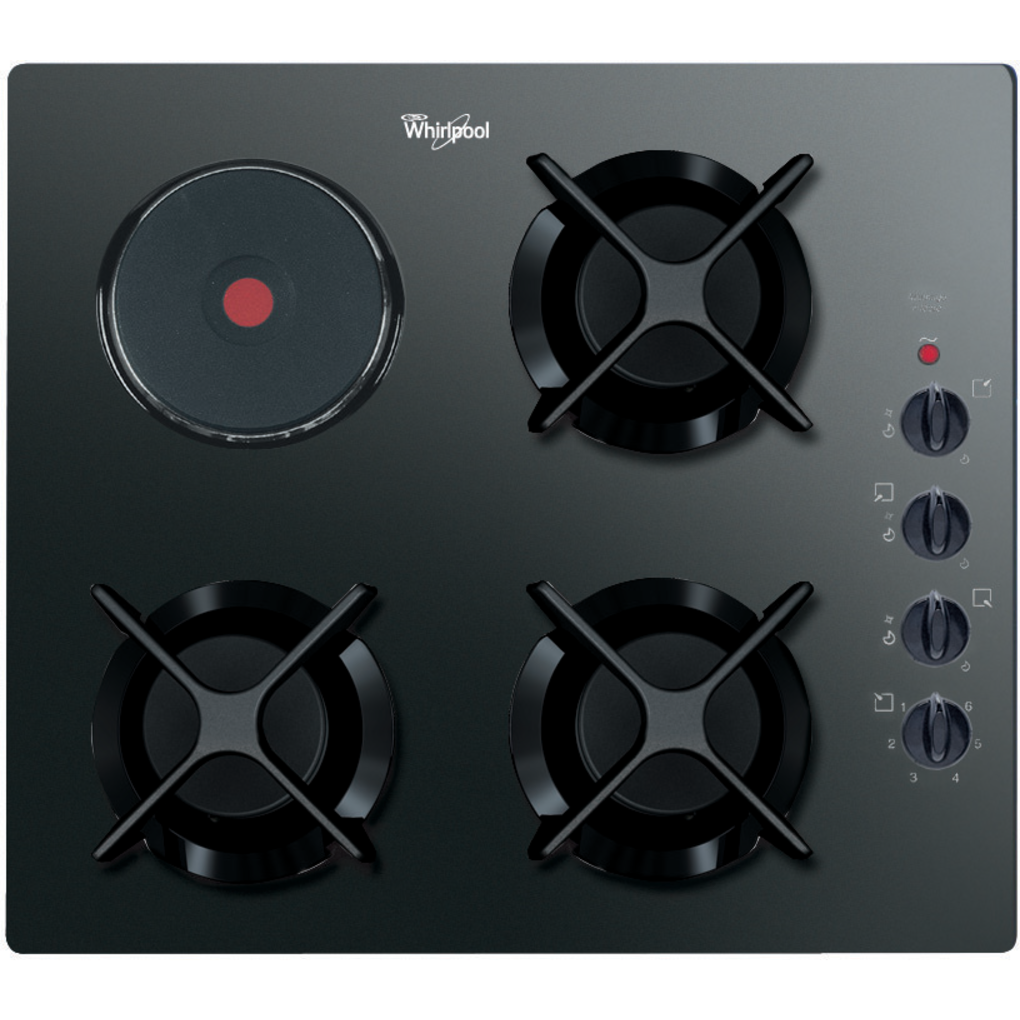 Plita mixta Whirlpool AKM 404 NB, 3 arzatoare pe gaz, 1 arzator electrica aprindere in buton